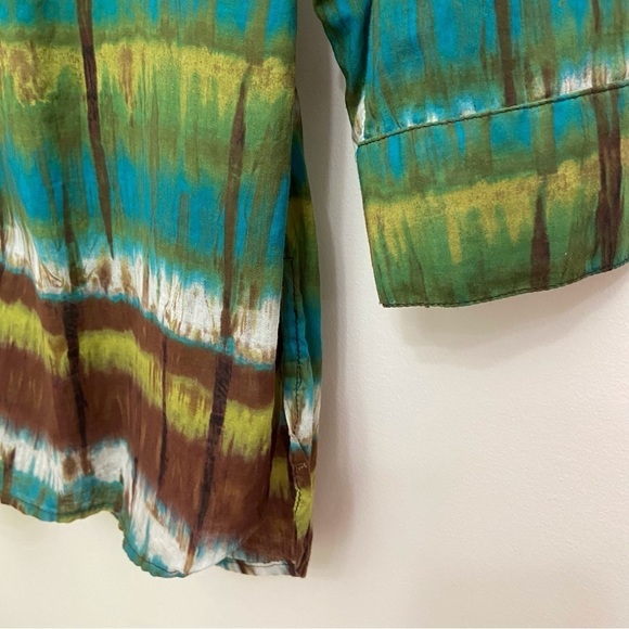 TOMMY Bahama button down shirt tunic cotton ecru brown blue long sleeve Large - Picture 6 of 14